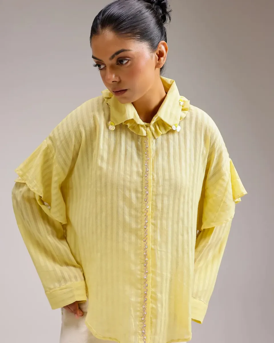 Our Dve Sheerline Flow Top camicia righe ocra
