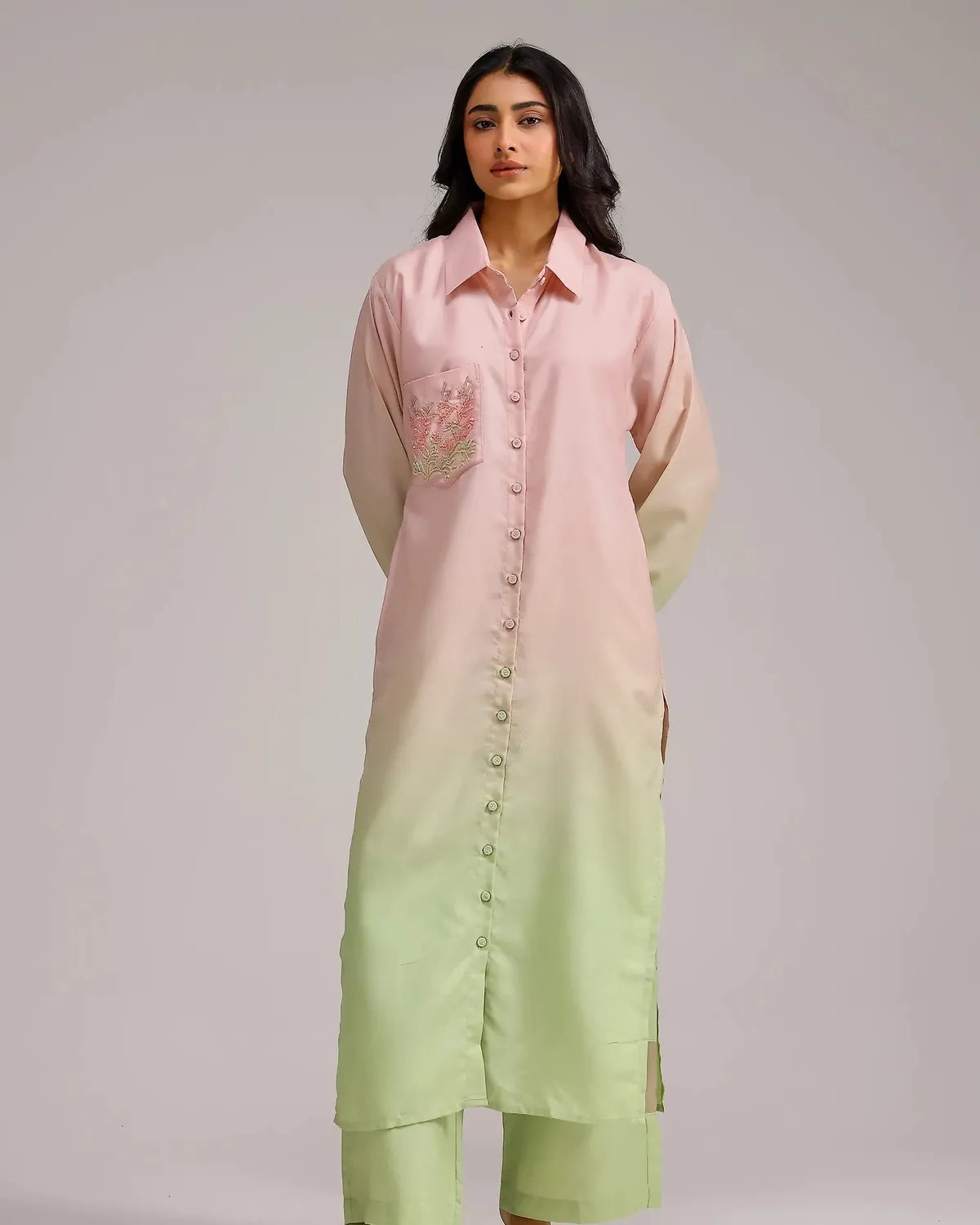 Our Dve Blush Kurta Set kurta rosa ombré lino