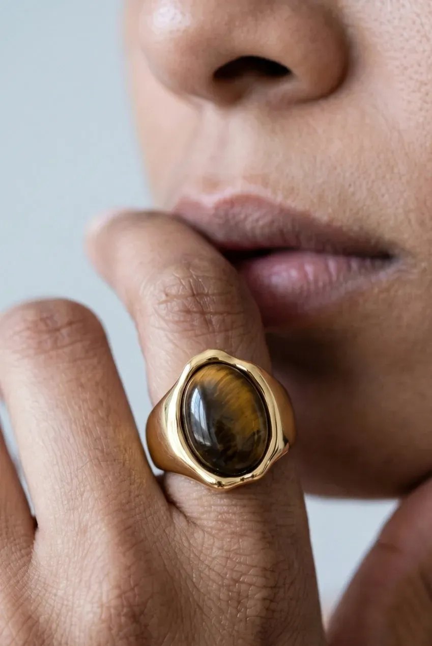 Uchi & Soto Nekomeishi Anello Oro Occhio di Tigre