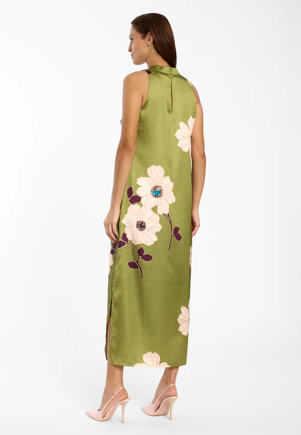 Ana Alcazar Delis abito midi raso verde fantasia