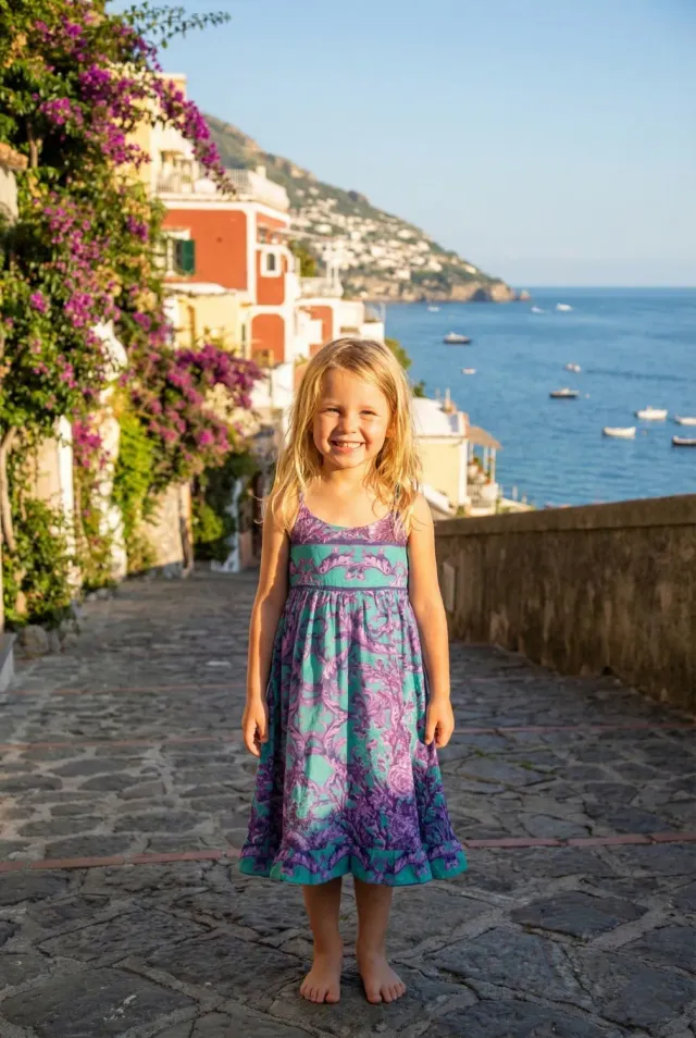 Antica Sartoria FC218 abito bimba turchese bretelle