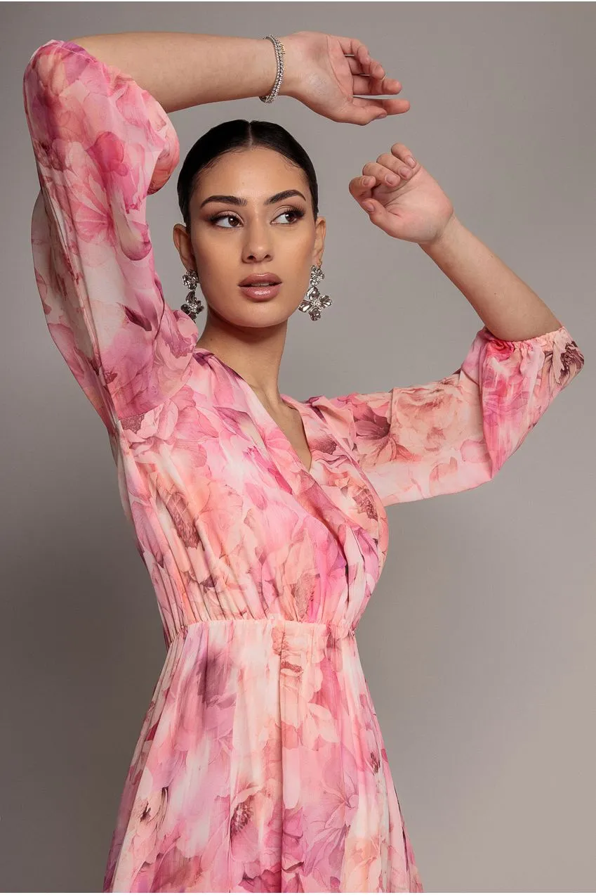 Goddiva Floral Wrap DR5132 abito midi blush chiffon