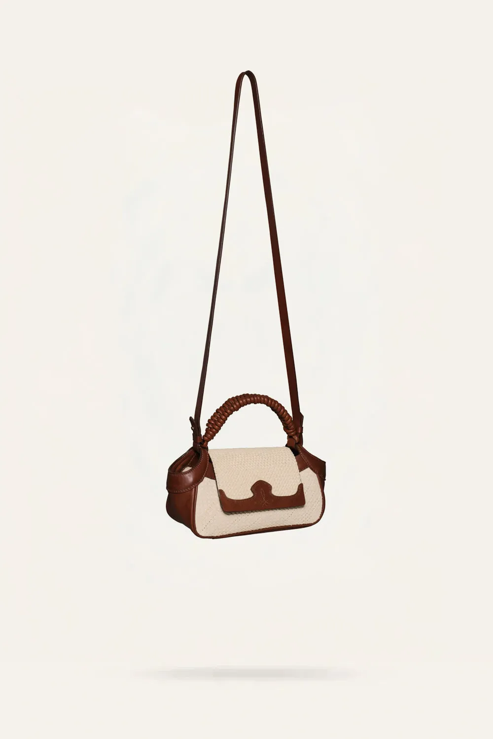 Johanna Ortiz Twist & Palm borsa mini cognac iraca