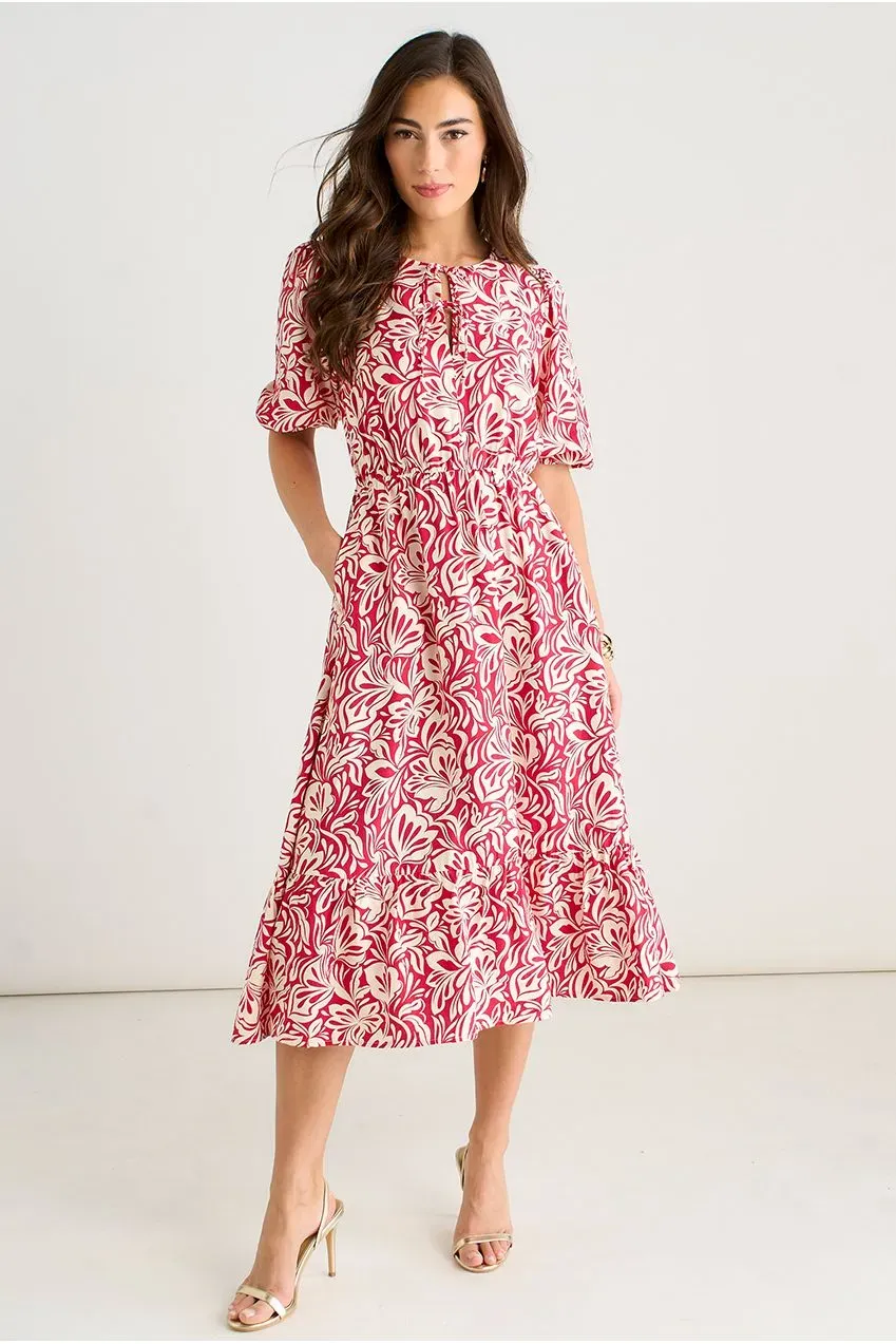 Gini London Paisley abito midi rosso elasticizzato fantasia