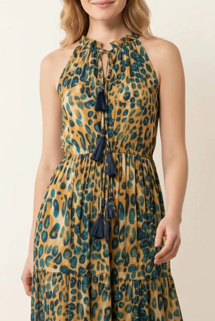 Blue Vanilla Tie Front abito maxi animalier smanicato