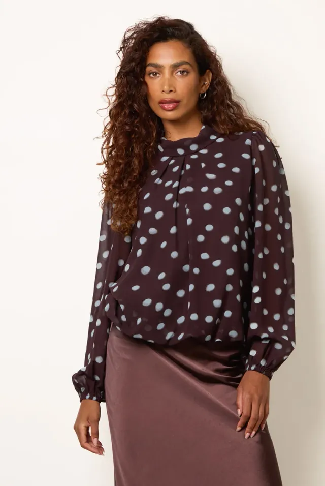Blue Vanilla Polka Dot camicetta marrone cioccolato