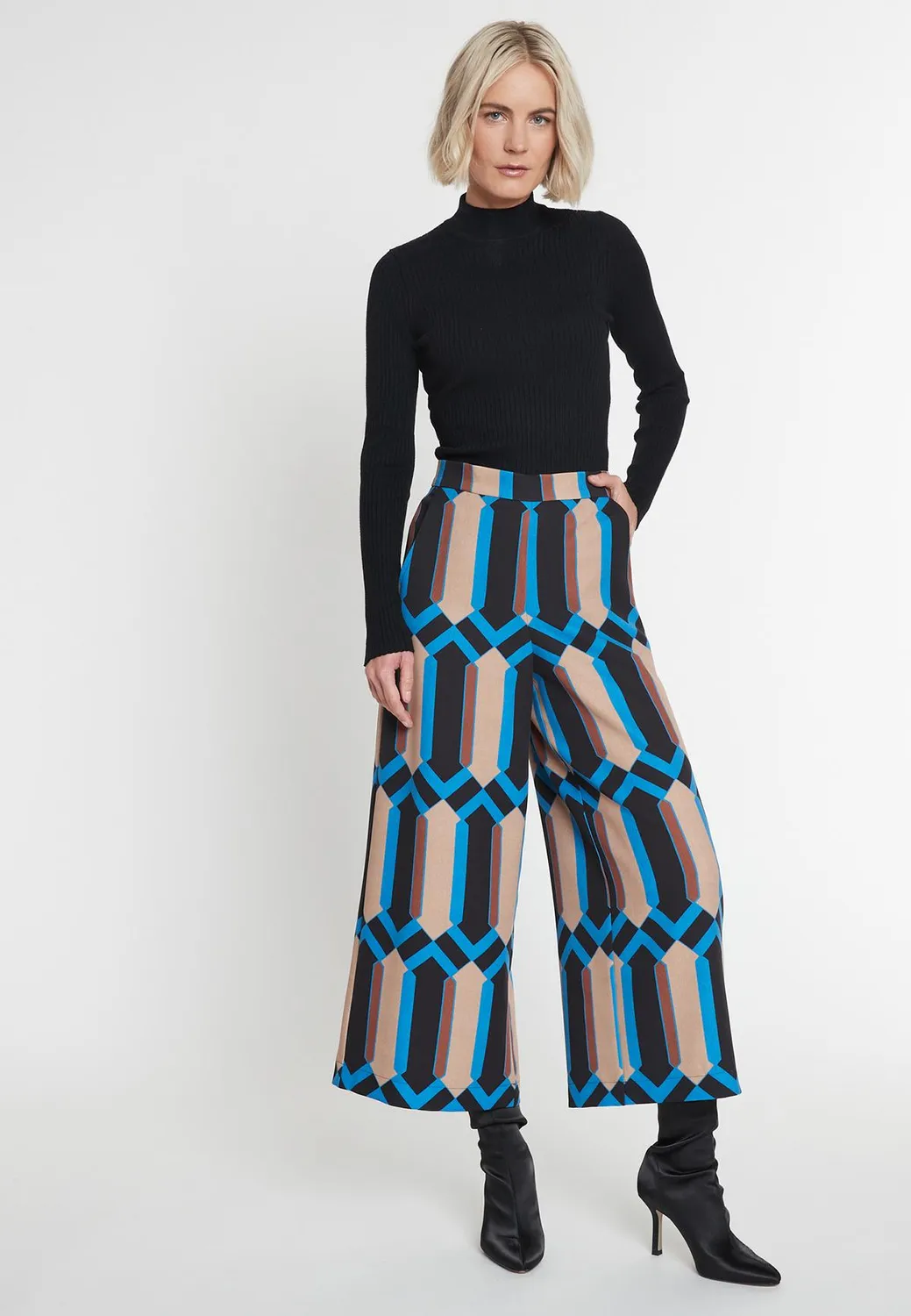 Ana Alcazar Majana culotte fantasia grafica blu beige