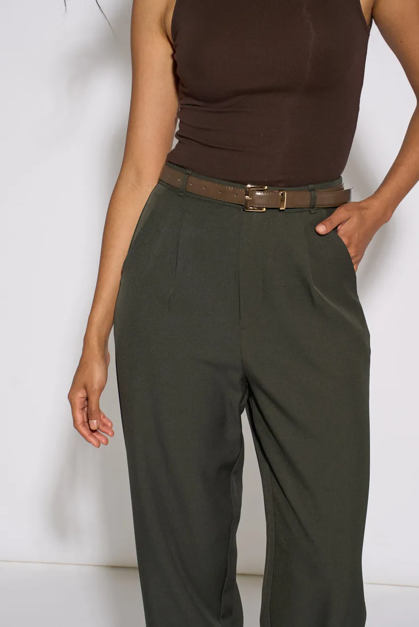 Gini London pantaloni verde scuro affusolati con cintura
