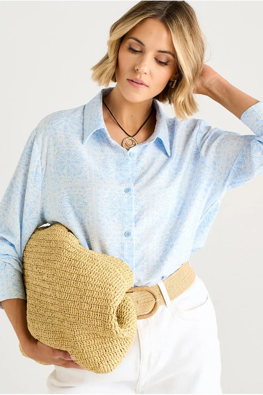 Gini London Blue Tile camicia donna blu fantasia