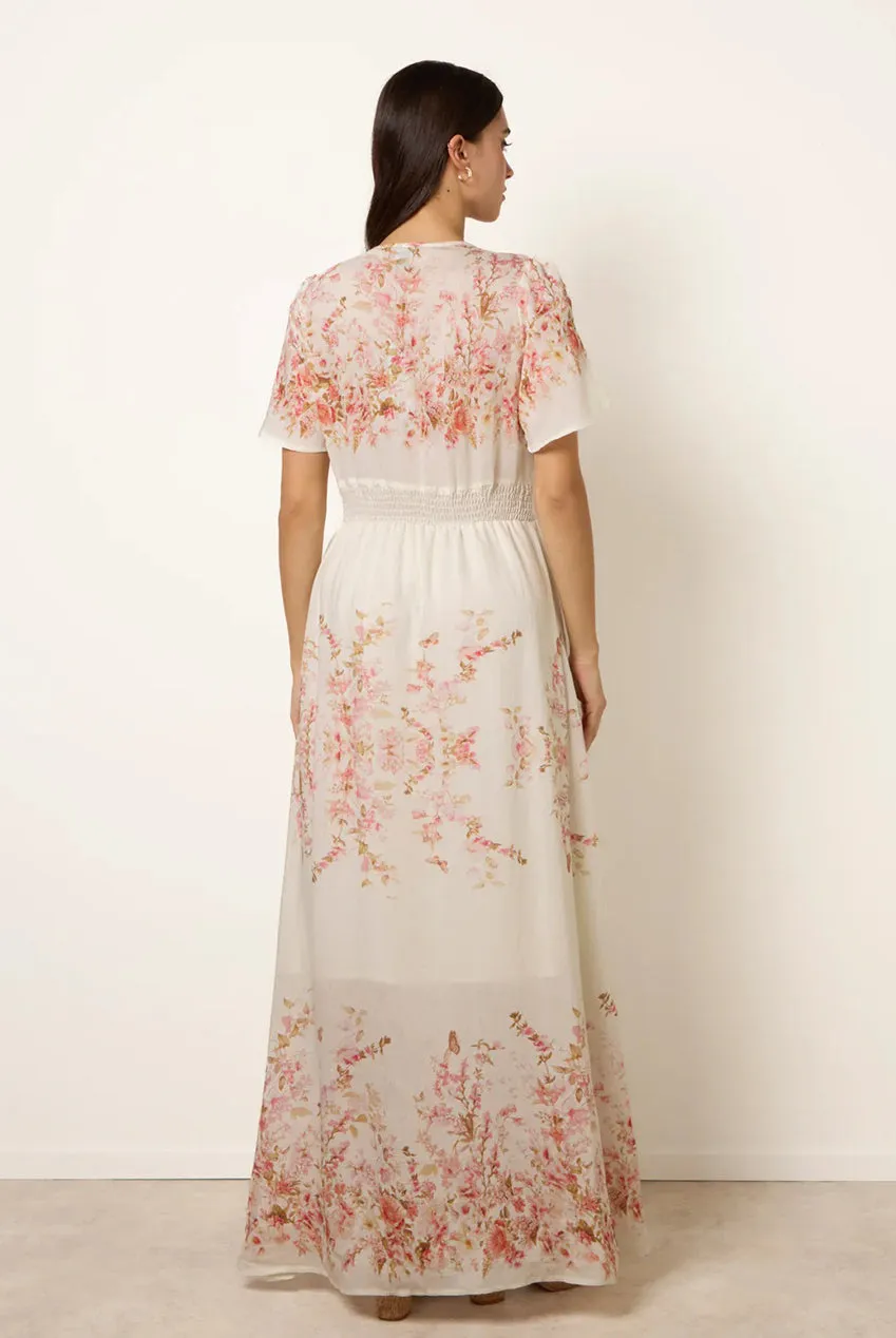 Blue Vanilla vestito maxi rosa floreale bottoni cotone