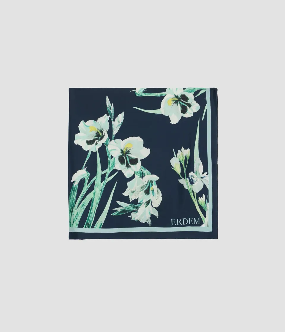 Erdem Floral foulard seta nera 90x90 orchidee