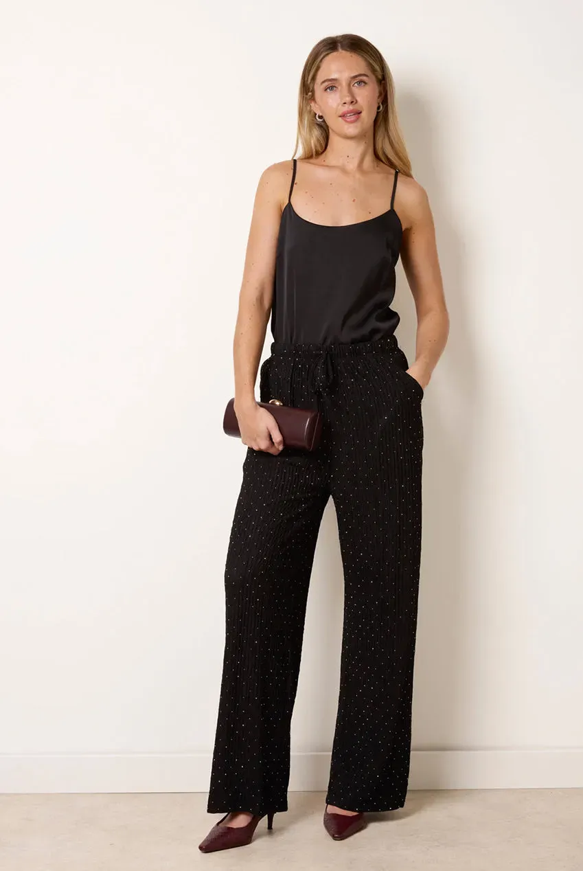 Blue Vanilla Diamante Textured pantaloni neri con strass