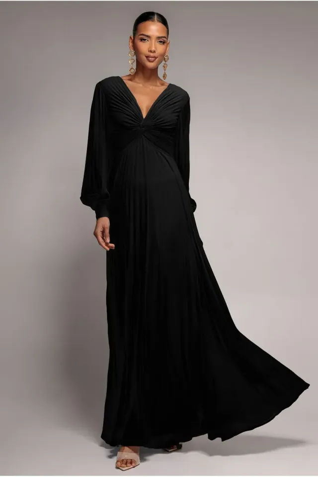Goddiva Fully Pleated Chiffon abito maxi nero plissé
