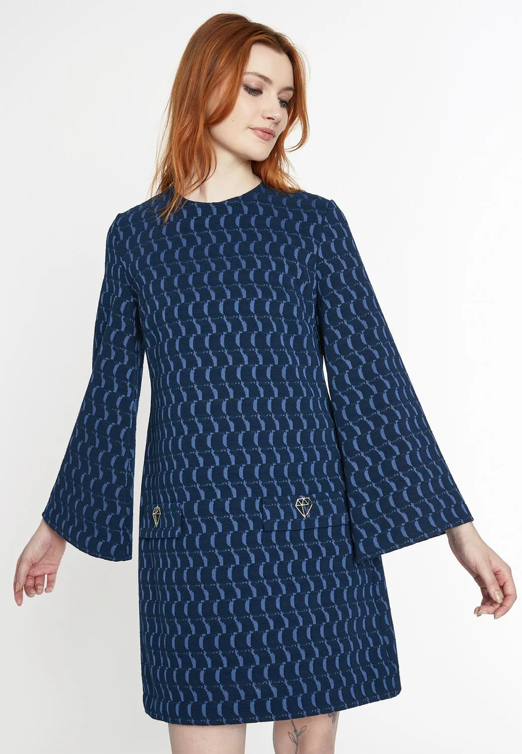 Ana Alcazar Siwora abito corto jacquard blu