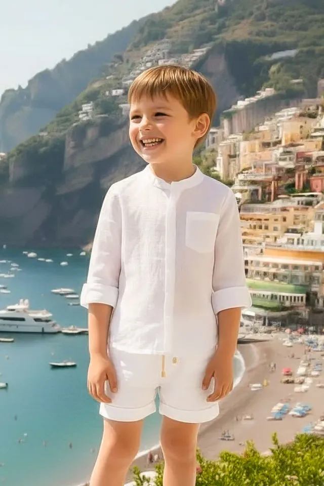 Antica Sartoria Positano FC475 shorts bambino bianco cotone