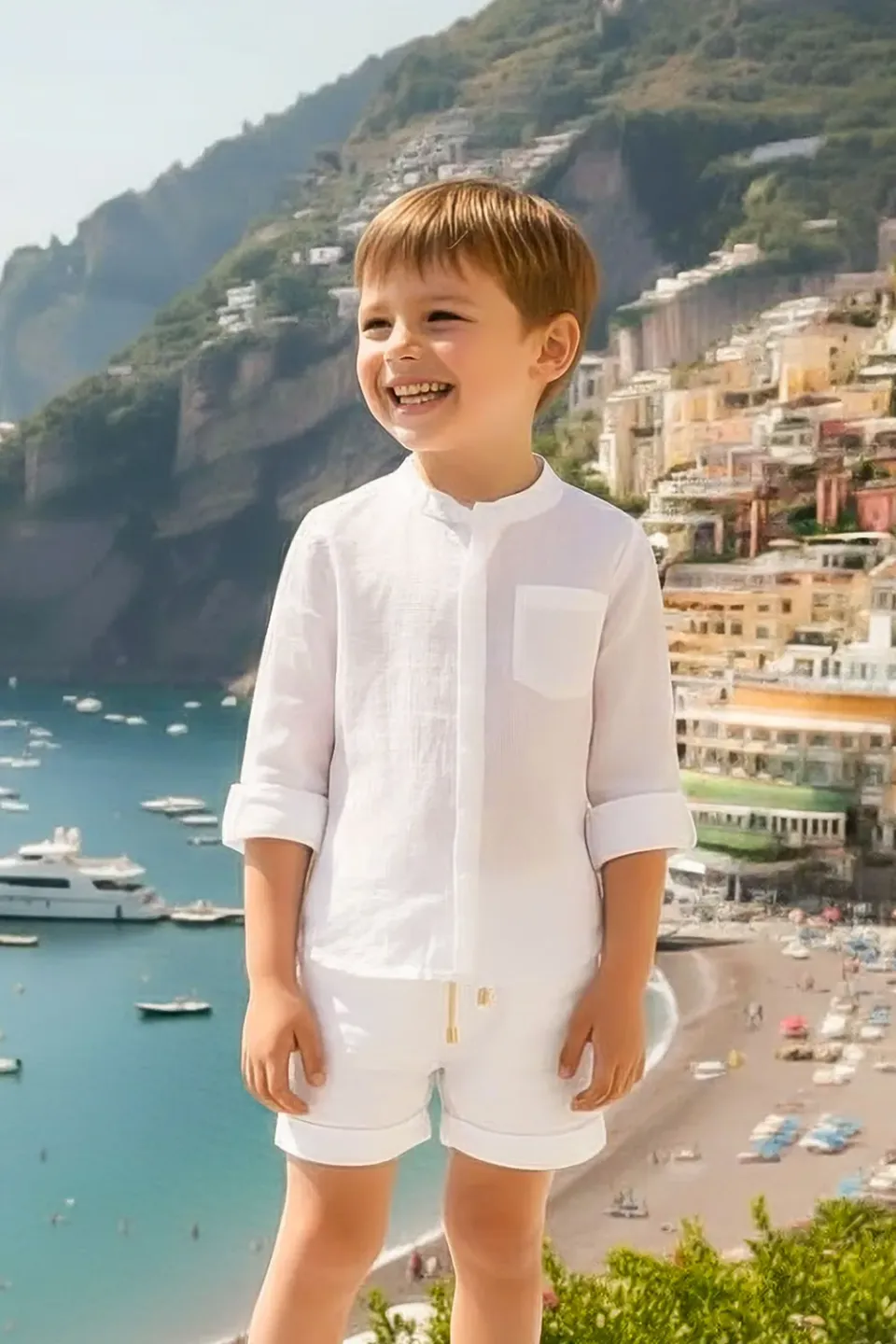 Antica Sartoria Positano FC475 shorts bambino bianco cotone