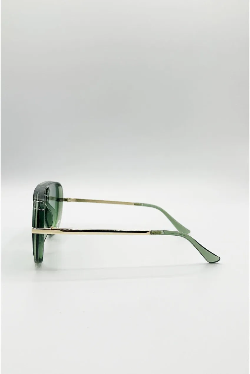 SVNX Bold Aviator occhiali da sole verdi metallo oro