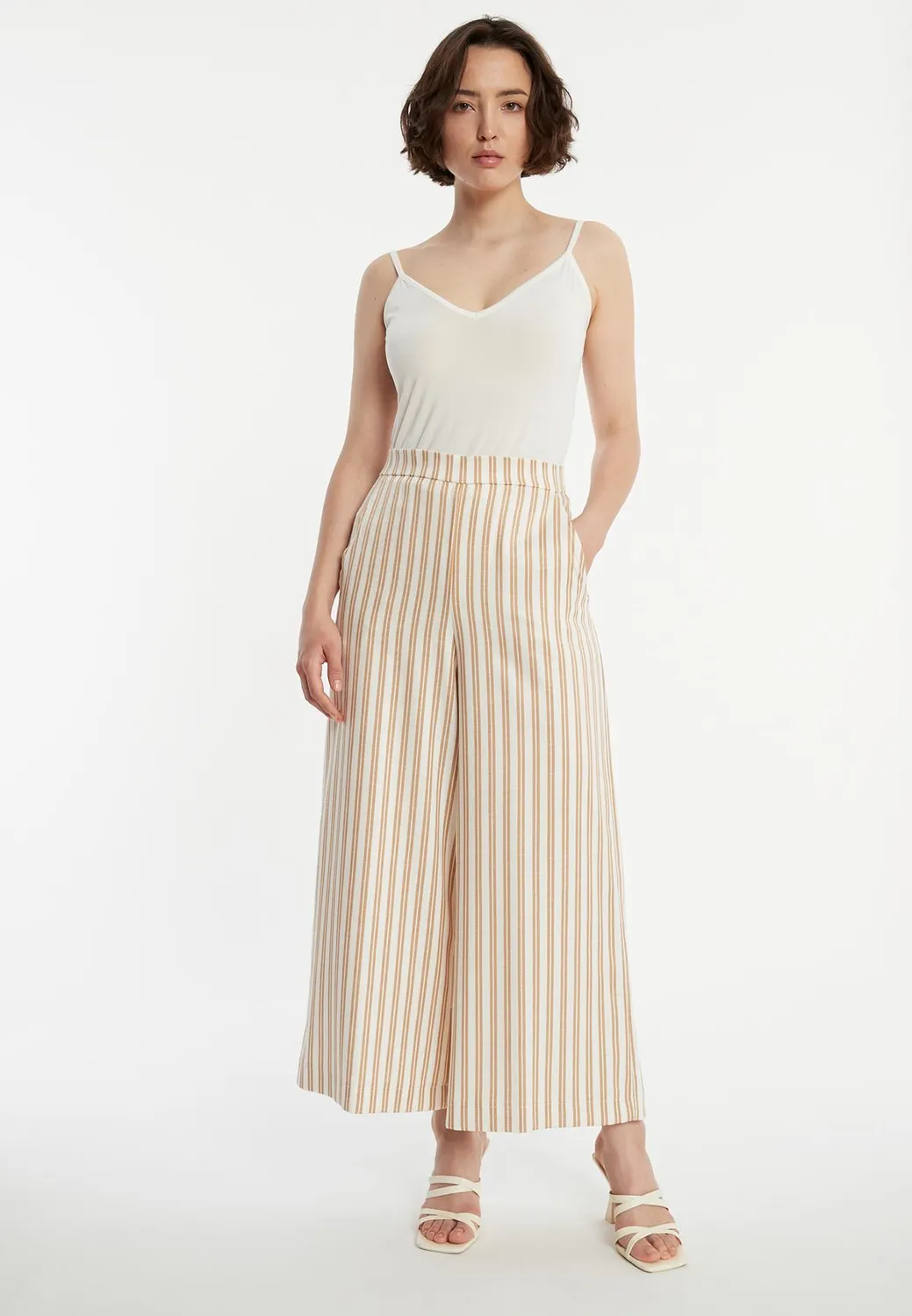 Ana Alcazar Zatila culotte viscosa bianca riga beige