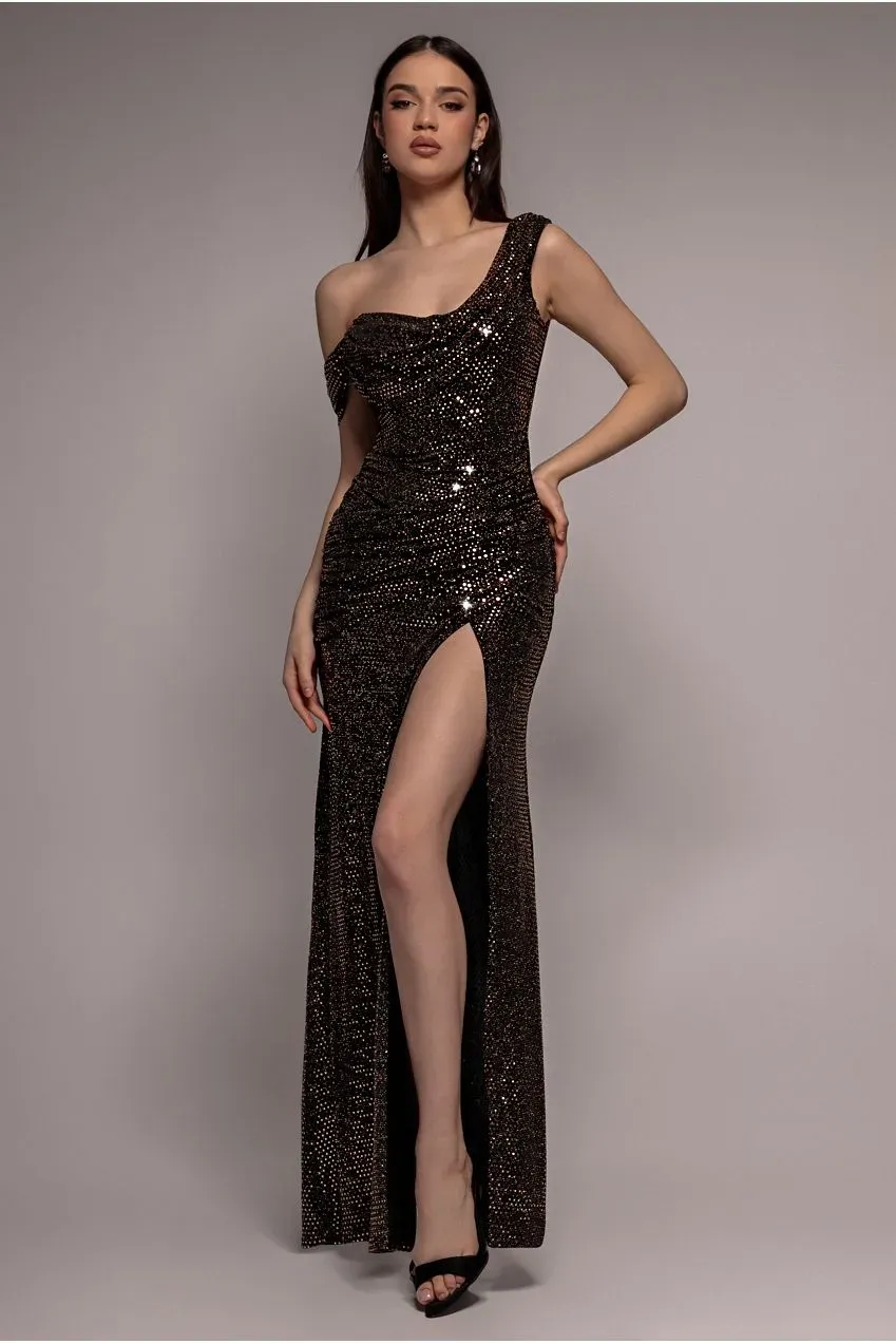 Goddiva Cowl Neck Sequin abito maxi oro rosa 12 paillettes