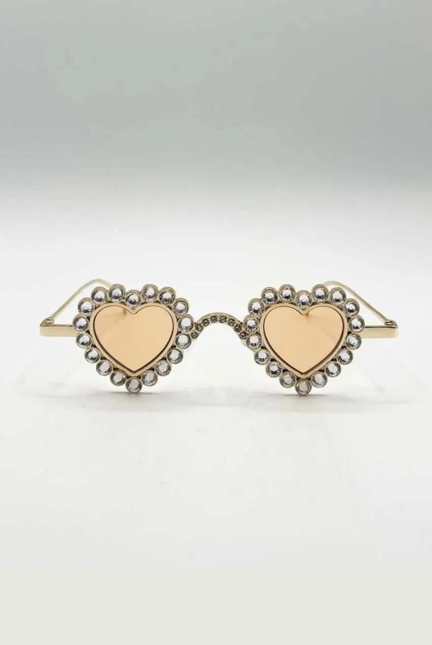 SVNX Heart Diamante occhiali da sole champagne oro