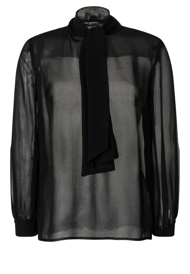 Ana Alcazar Swana blusa chiffon nera con fiocco