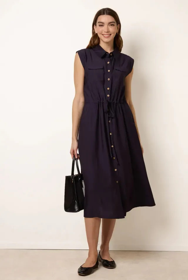 Blue Vanilla Tie Waist abito navy midi cintura