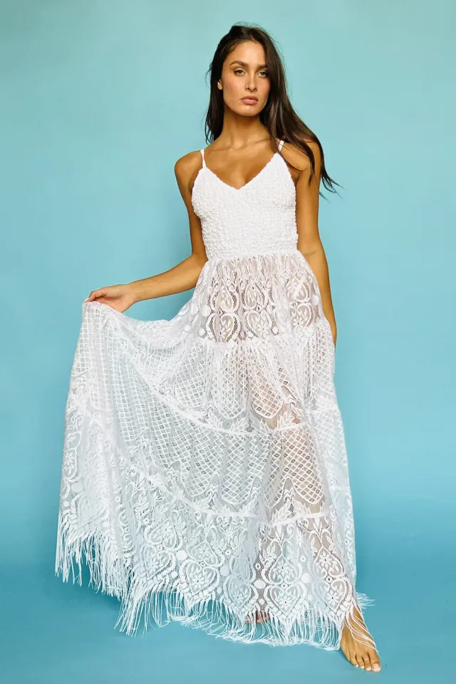 Antica Sartoria Positano DW069 abito lungo bretelle bianco