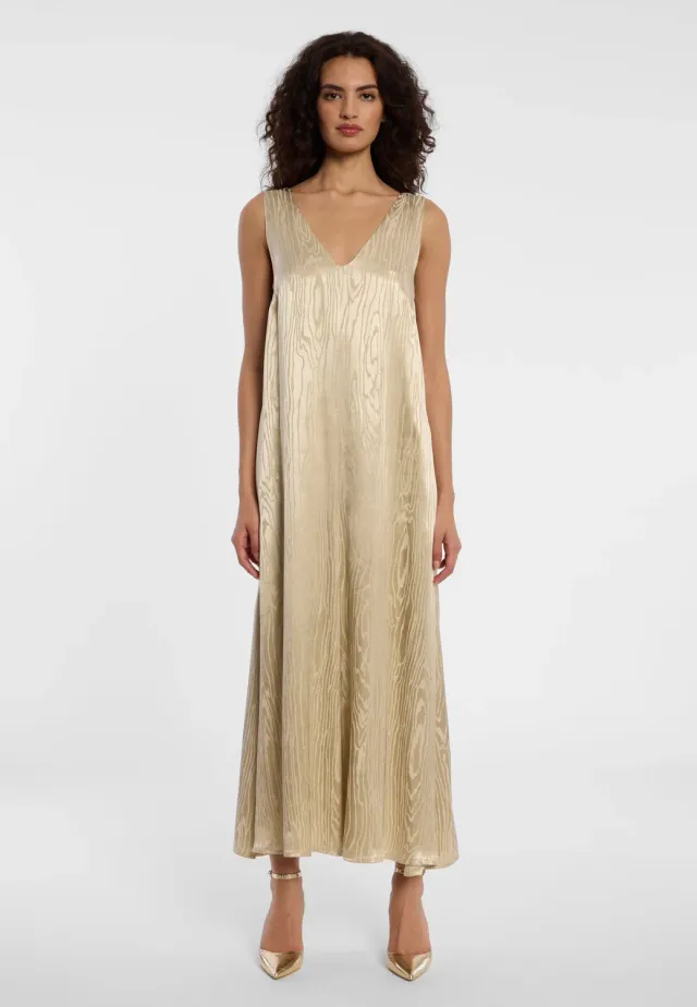Ana Alcazar Zarena maxi abito oro satin scollo V