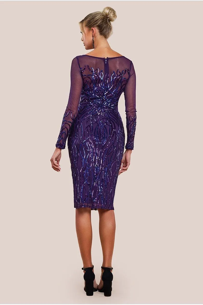 Goddiva Sequin Flame abito midi viola paillettes