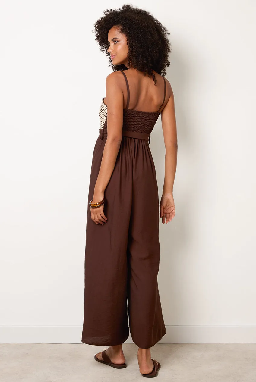 Goddiva Blue Vanilla tuta jumpsuit cioccolato ricamo oro S/M