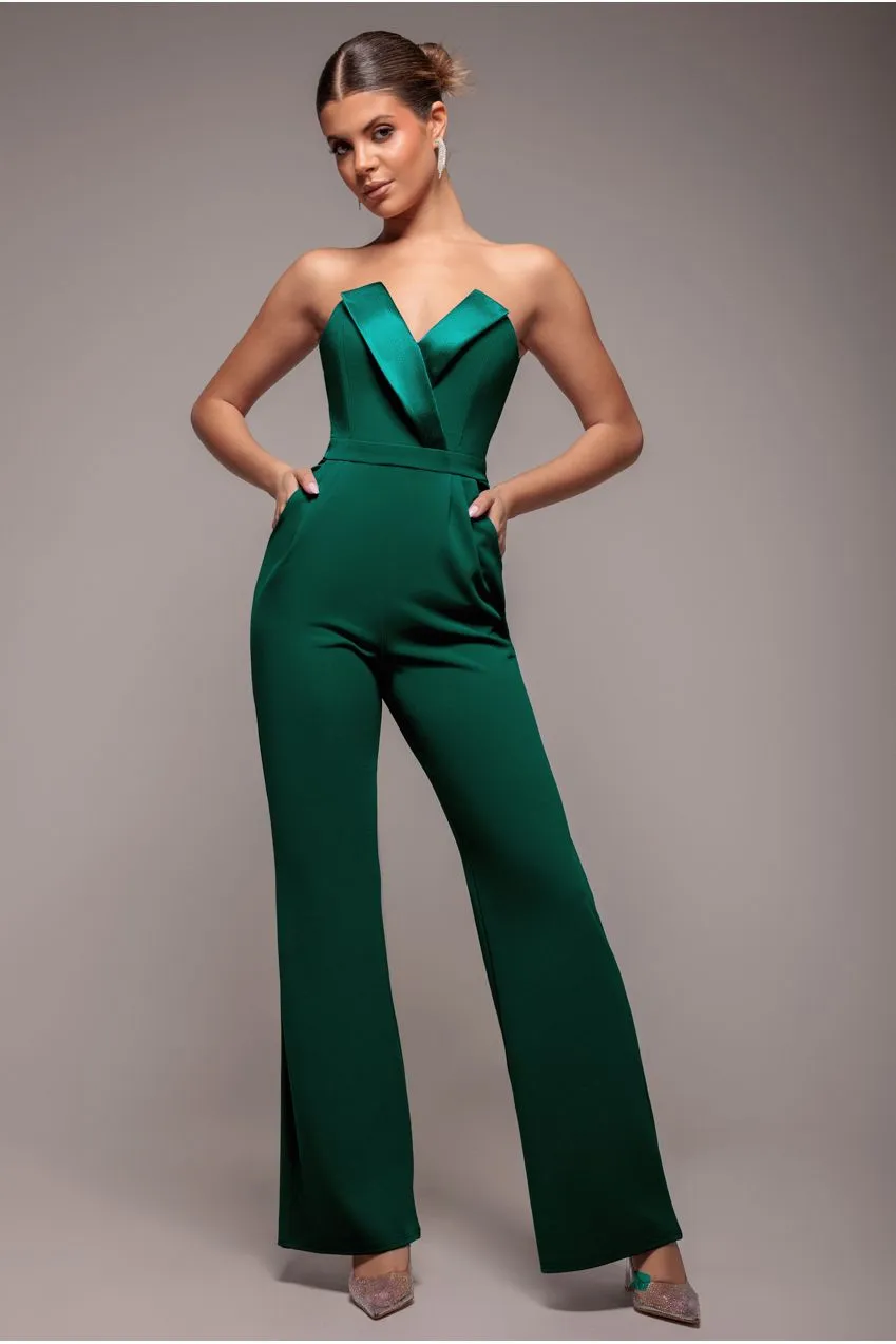 Goddiva Tuta Scuba Verde Smeraldo Collo Satin