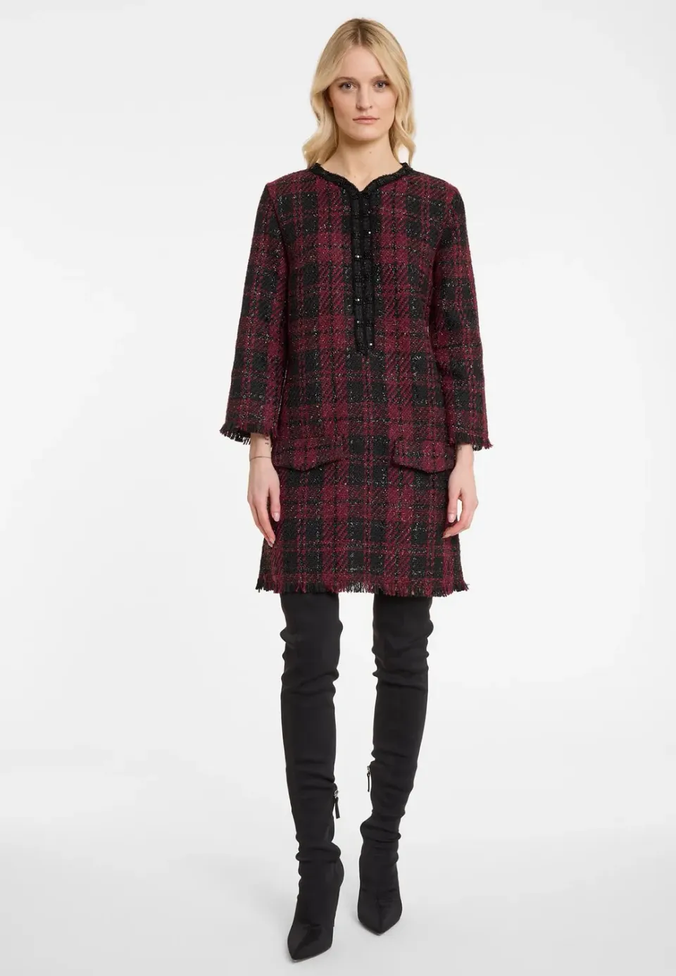 Ana Alcazar Abawa abito boucle quadri bordeaux