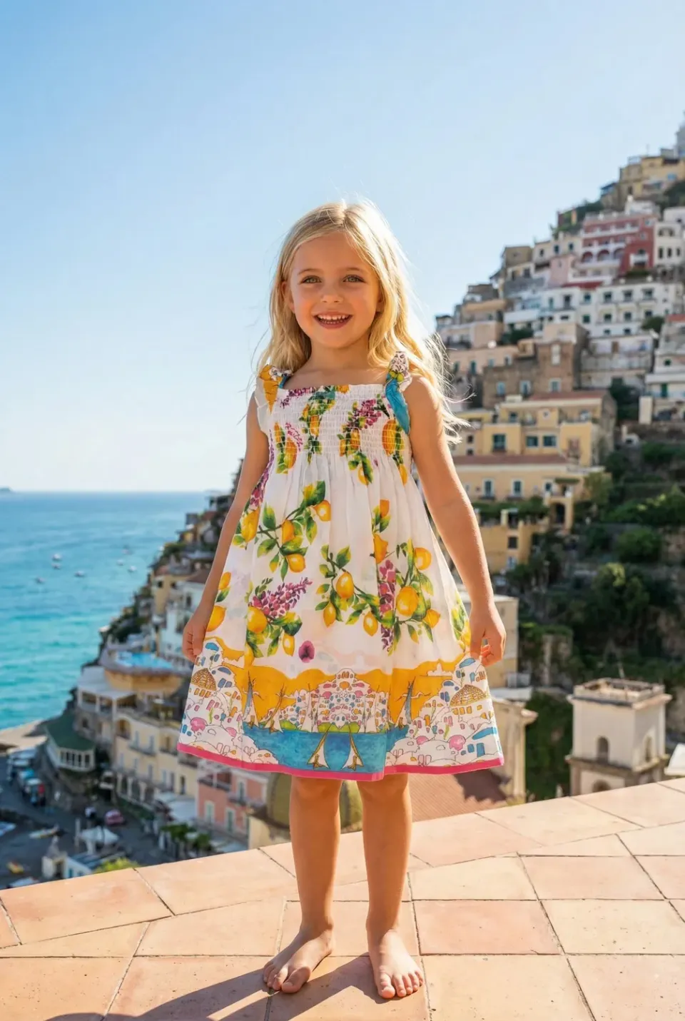 Antica Sartoria FC155 Abito Bimba Smanicato Giallo Cotone