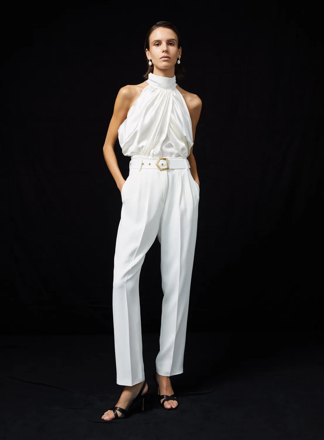 Violante Nessi Vasari Top avorio seta halter drappeggiato