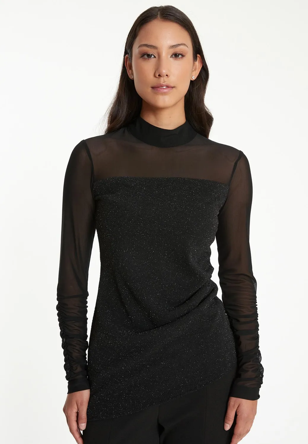 Ana Alcazar Tarla top lurex nero maniche rete serale