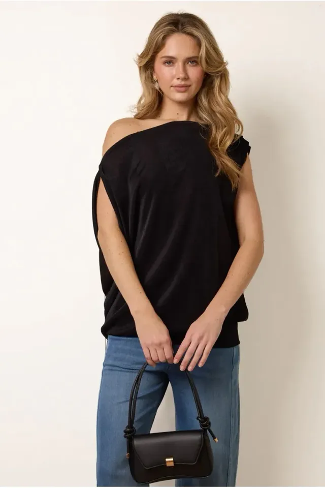 Blue Vanilla Slinky tunica nera oversize scollo ampio