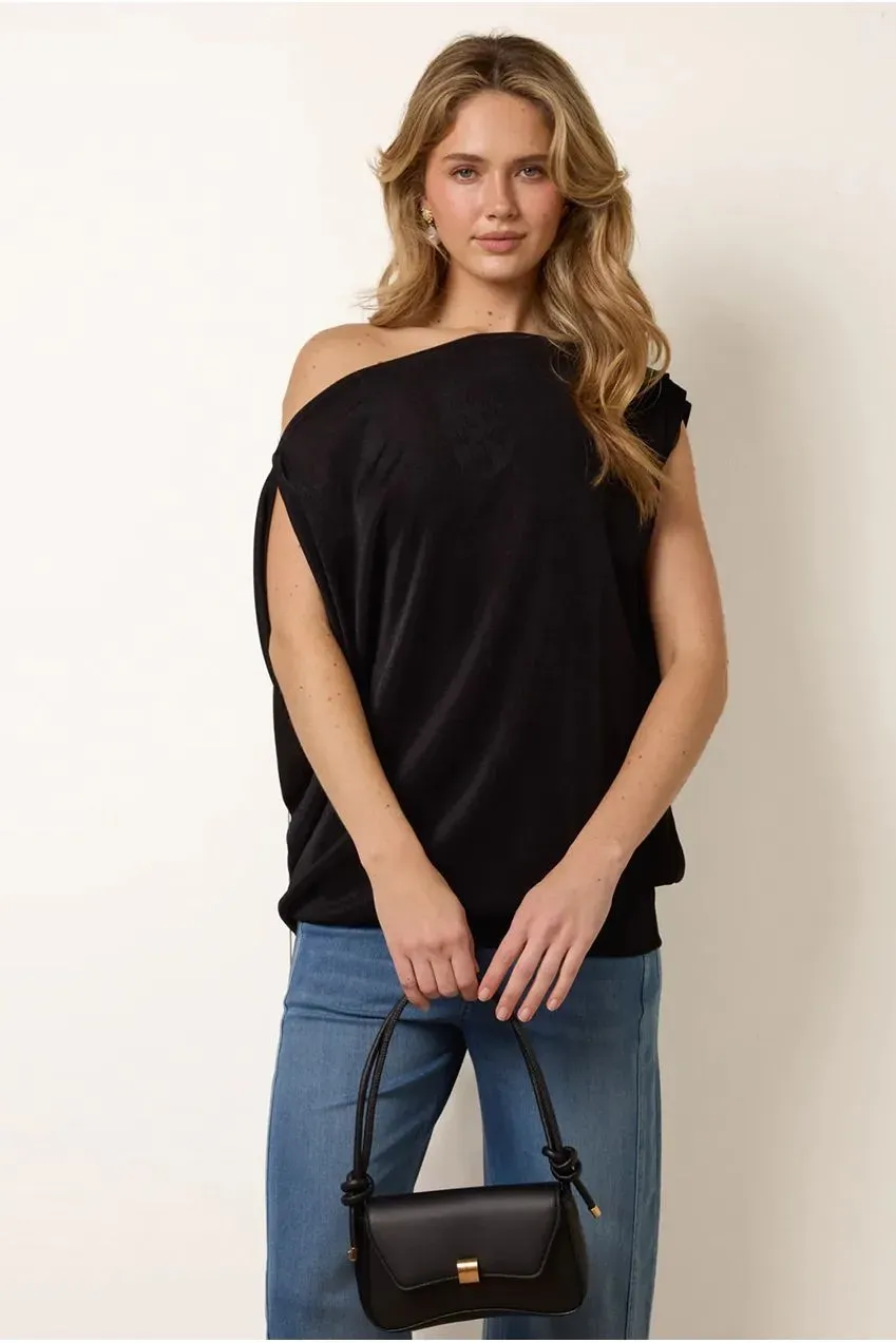 Blue Vanilla Slinky tunica nera oversize scollo ampio