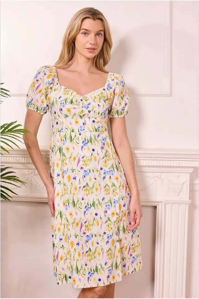 Angeleye Ditsy Floral Abito Midi Bianco Floreale Maniche Corte
