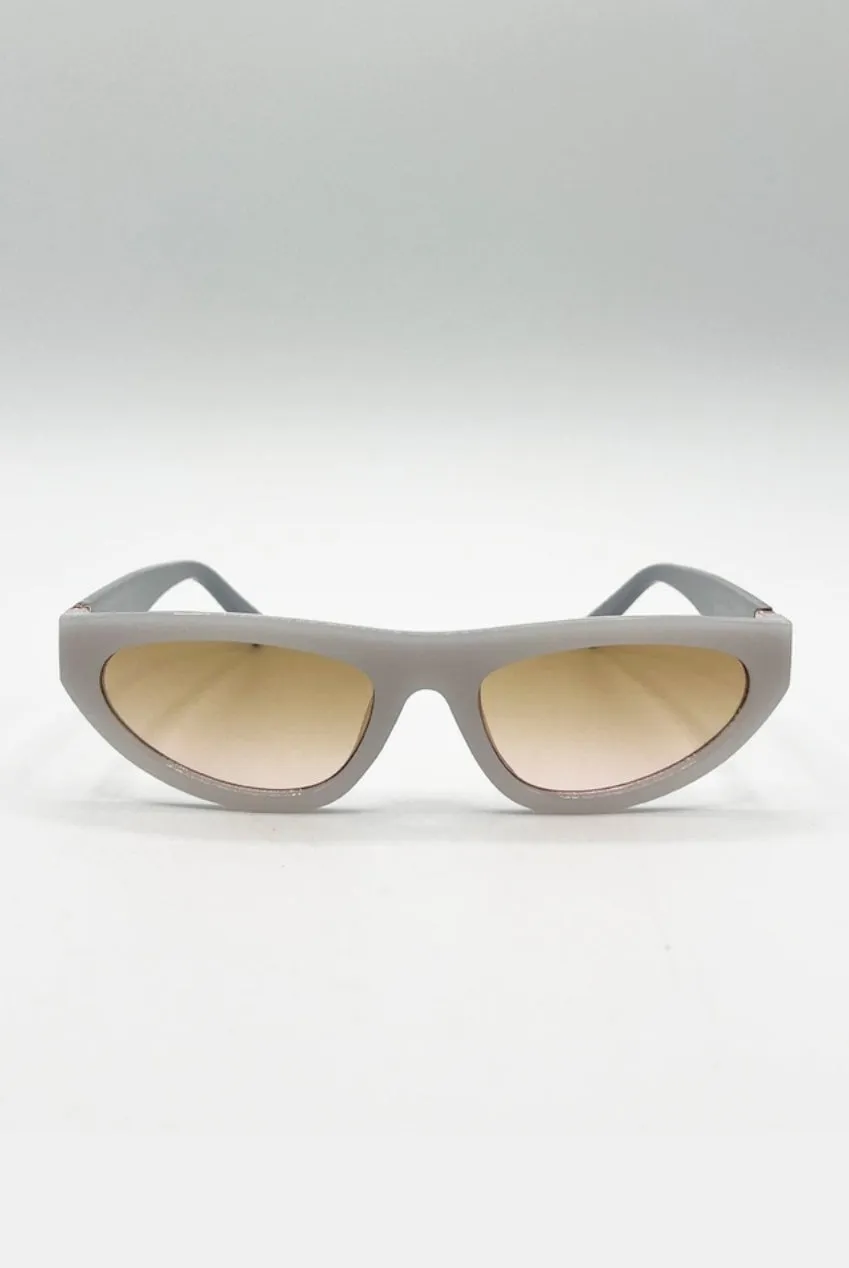 SVNX Retro Oval Occhiali da Sole Grigi Lente Gialla