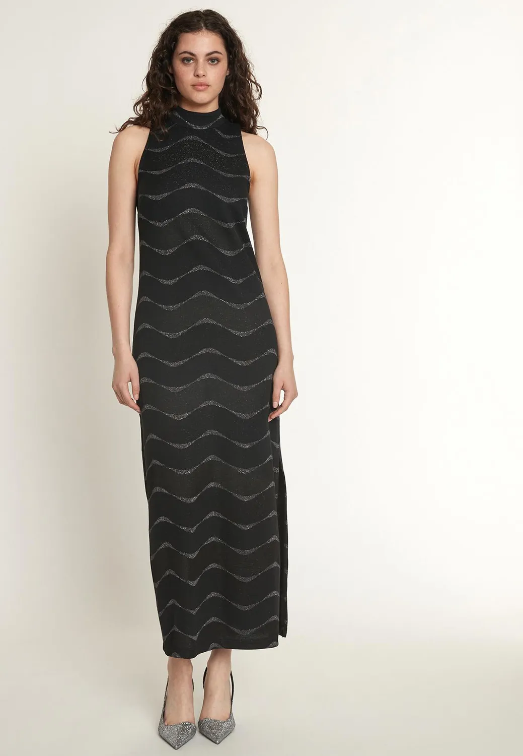 Ana Alcazar Olfina abito maxi nero lurex