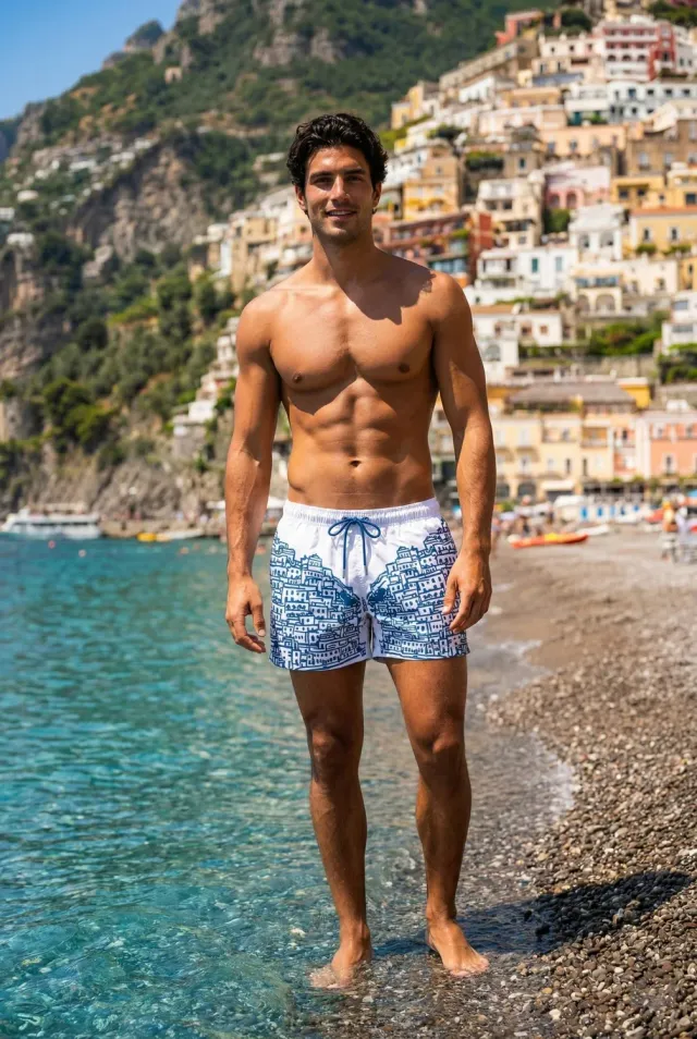 Antica Sartoria FW134 costume boxer uomo blu positano