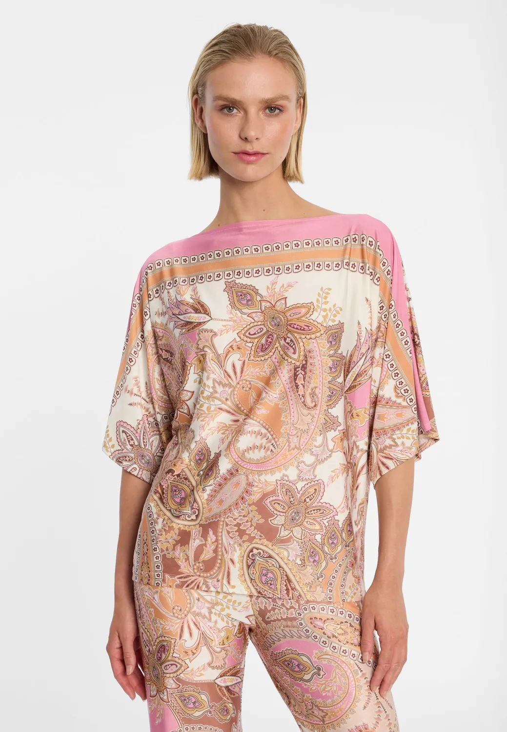 Ana Alcazar Duara Top Paisley Beige Manica Pipistrello