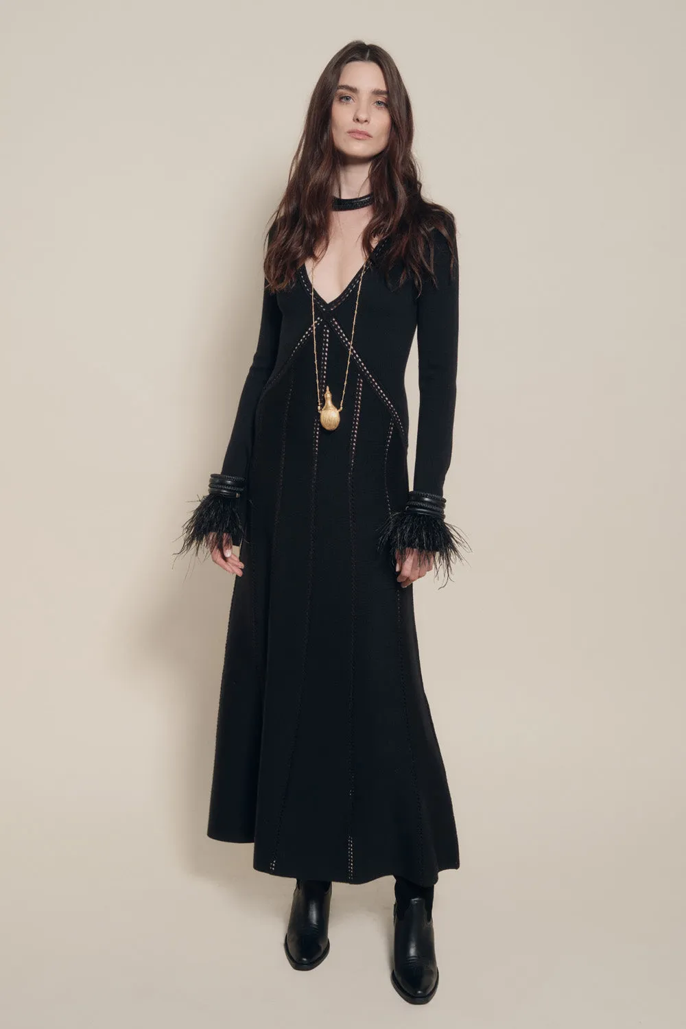 Johanna Ortiz Kaleidoscope abito midi nero lana