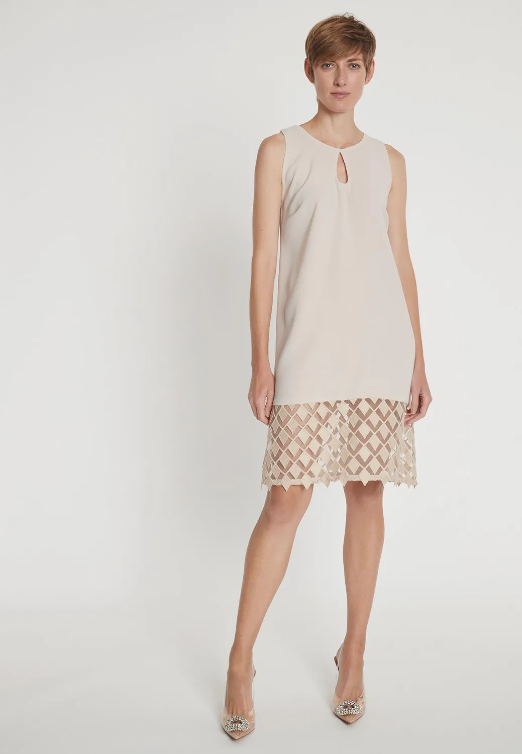 Ana Alcazar Lacy abito svasato pizzo beige