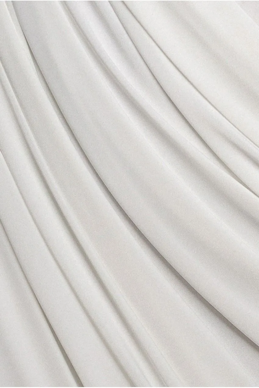 Goddiva Soft Touch abito maxi bianco spalle scoperte