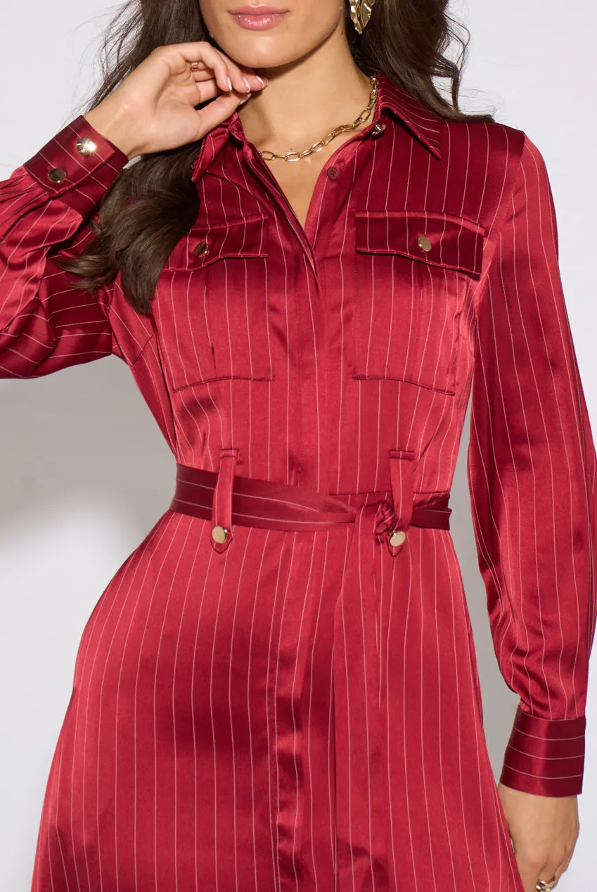 Gini London Pinstripe abito camicia berry 10 maniche