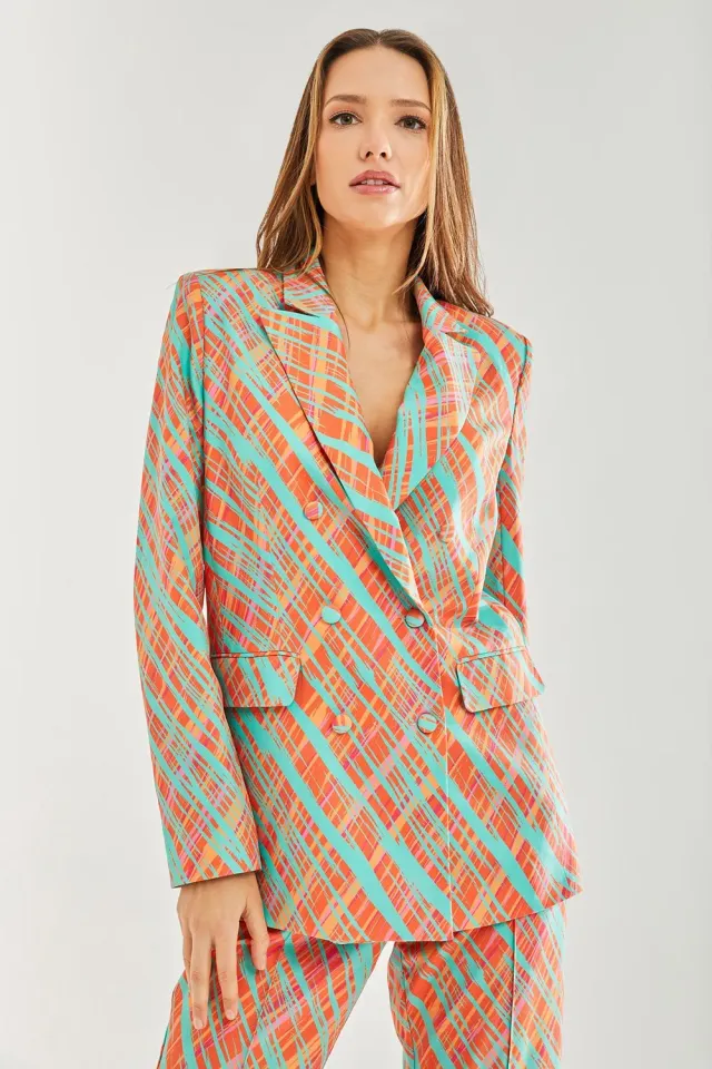 Liquorish Relaxed Orange Scribble Print blazer arancione fantasia