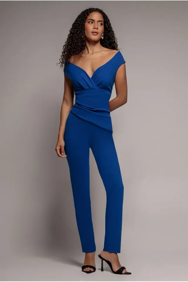 Goddiva Bardot Scuba tuta blu royal spalle scoperte