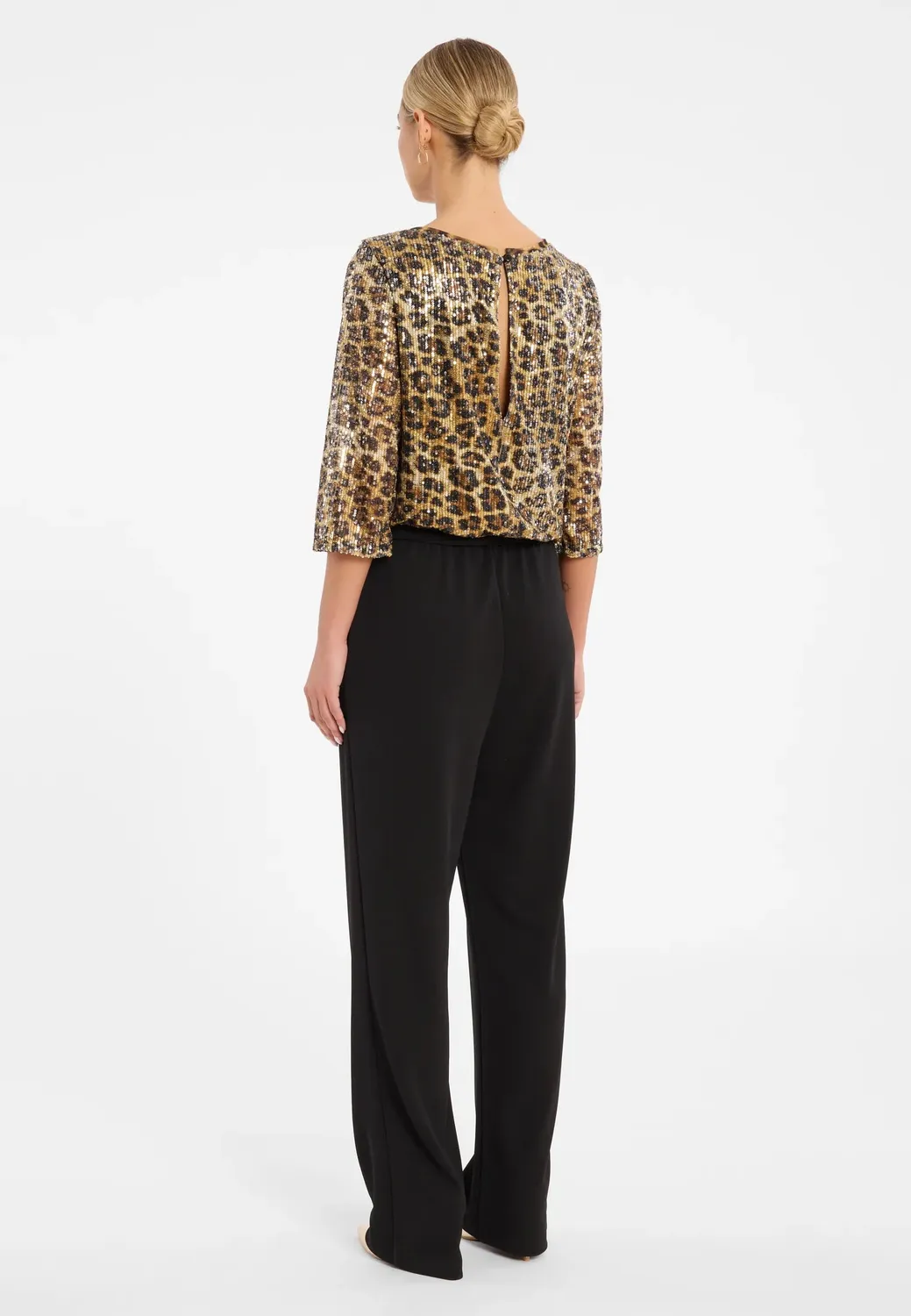 Ana Alcazar Celissa tuta elegante nera paillettes