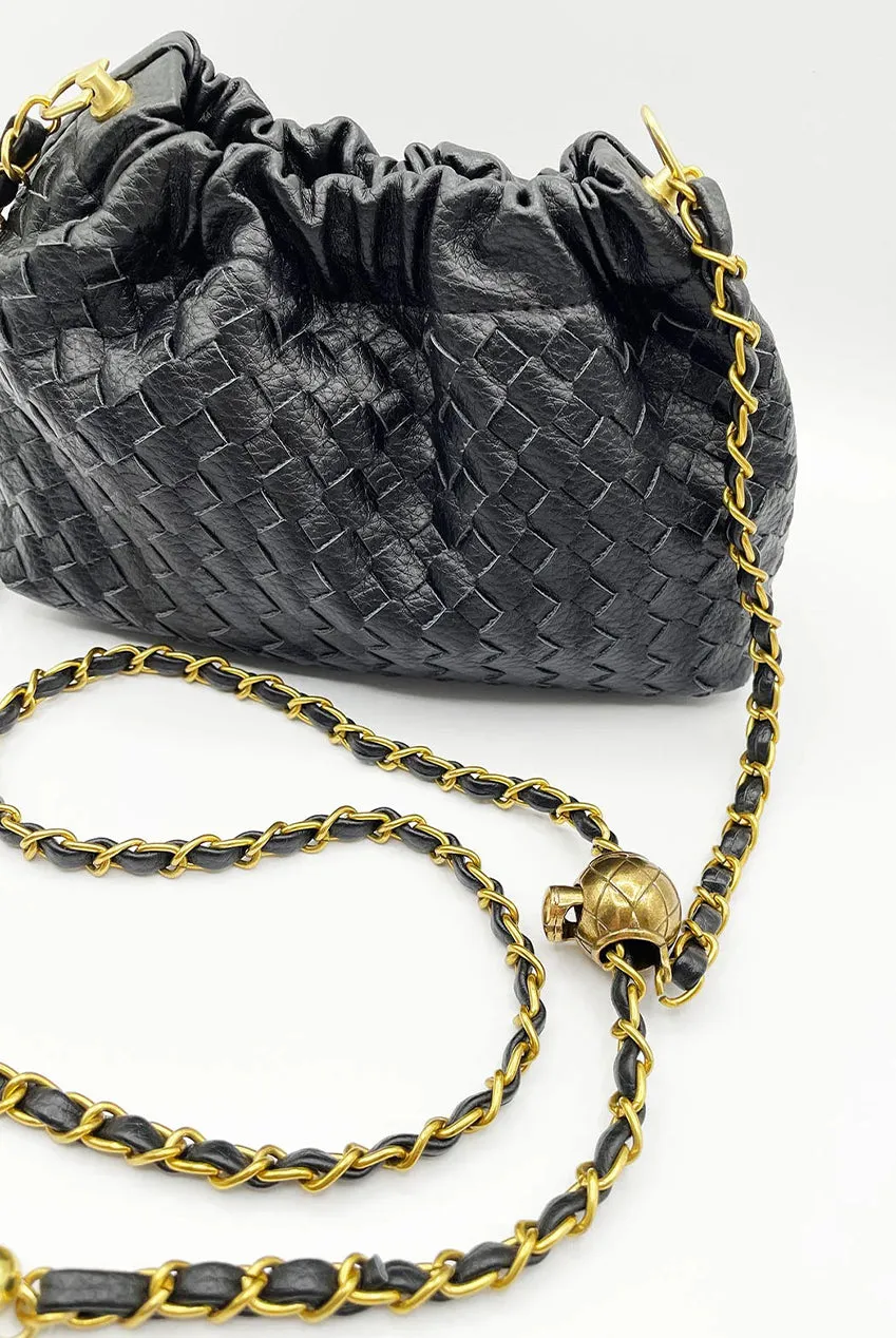 SVNX Woven borsa tracolla nera intrecciata 20 cm